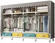Portable Wardrobe Rack,Open Wardrobe, Fabric Canvas Cupboard Three Layers Storage Cupboard with Partition,Hanging Area,Storage Cubic Drawer