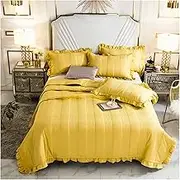 KUSQDT High Grade Cotton Bedspread On The Bed Linen Bed Plaid Bed Covers Sheet Double Quilted Blanket Bedspreads for Bed 3-Piece Comforter Set Sheets(Yellow,2 pillowcase48x74cm)