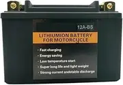 12A-BS Lithium Iron Phosphate 12V, CCA 450A, Low Temperature Resistant Motorcycle Battery with Waterproof Digital Display, High Performance Starter Battery(Left Negative)