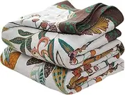 [VANJOROY] Boho Large Throw Blanket,100% Pure Organic Cotton Soft Sofa Bed Throw-Floral Farmhouse Decor Blanket,Reversible Bohemian Throw for Bed,Sofa,Quilt and Gift,91" x 98"-BeigeWhite and Green