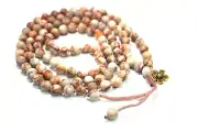 Pink Web Jasper 108 beads mala, Prayer mala beads, Hindu yoga meditation Buddha