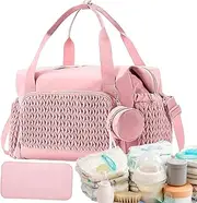 Baby Diaper Changing Bag, Large Nappy Tote Bags, Baby Travel Accessories Included Pacifier Case and Pad, Stylish and Practical Design, Polyester, Nylon for Home, Travel, Busy Parents