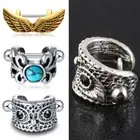 Pair Steel Owl Ear Piercing Cuff Clip Earrings Cartilage Helix Ring Wrap Shield