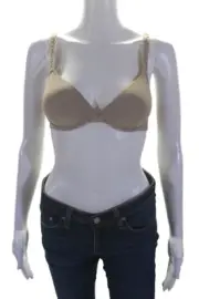 Natori Womens Laced Detailed Strap Pure Luxe Custom Coverage Bra Beige Size 30C