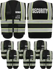 Copkim 6 Pcs Retro Reflection Security Safety Vest Mesh Security Vest for Security Guard with 4 Pocket for Bodyguard Outdoor