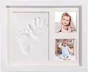 Baby Hand and Footprint Kit, Clay Casting & Photo Memory Keepsake Frame, Newborn Handprint Foot Print Keepsake Frame,Wooden Baby Shower Picture Frame for Baby Boys Girls