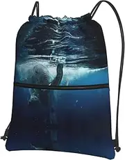 Swimming African Elephant Print Drawstring Backpack Gym Bags Sports Bags With Zipper Pocket For Travel Swimming Beach, Black, One Size