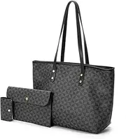 [FENGJINRUHUA] Women Shoulder Bags Satchel Handbags Fashion Vintage Leather Checkered Wallet Tote Bag Top Handle Satchel Purse Set 3pcs