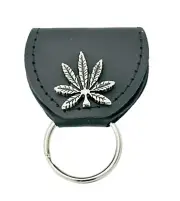 Marijuana Leaf AirTag Leather Pouch Key Ring Guitar Pick/SD Memory Card Holder