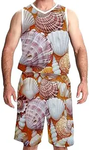[KQNZT] Basketball Jersey for Men, Outfit Tank Top Track Shorts, Mens Basketball Jerseys, Starfish Conch Shell Coral