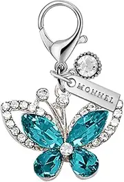 [Monnel] MC600 Little Crystal Butterfly Lobster Clasp 3D Charm for Women with Velvet Bag (Blue,1 Piece)