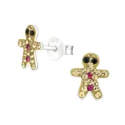 Kids Silver Gingerbread Man Earrings