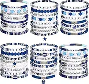 48 pcs Game Day Bracelets for Women Stack Football Bracelet Game Day Accessories Stackable Football Charm Bracelet Heishi Clay Beaded Stretch Bracelets Football Mom Outfit Jewelry for Fans, L