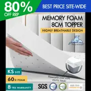 STARRY EUCALYPT Memory Foam Topper Ventilated Mattress Bamboo Cover 8cm KS