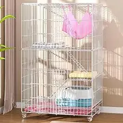 Folding Metal Wire Cat Cage 3-Tier Collapsible Cat Crate with Casters Hammock Bed Ladder, Small Animal Cages, Pet Enclosure Home for Chinchillas Ferrets Kittens,White