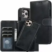 Magnetic Detachable Wallet Case with Card Slots Folio Case for iPhone 12, Black