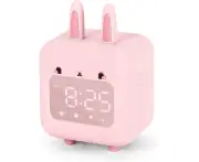 Kids Alarm Clock, Digital Alarm Clock, Cute Bunny Alarm Clock for Girls, White Noise Alarm Clock, Night Light with USB Children's Alarm Clock(Pink)