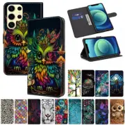 Printed Leather Case For Samsung S24FE S23FE S24 S23 S22 S21 Ultra Wallet Cover