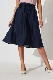 Bailey Midi Skirt in Navy Linen 8