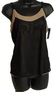 Womens Double Lined Sexy Sheer Mesh Stretchy Cami Strap Sleepwear Camisole L-XL