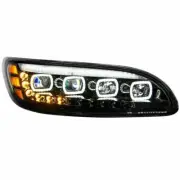 Black Headlight Quad LED W/ Sequential Turn Signal Passenger Side For Peterbilt