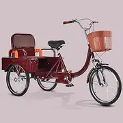 Large Rickshaw Tricycle with Pedals,Mobility Trike with Foldable Back seat,Cruiser Trike with Back Cargo Cabin,Hydraulic Front Fork,3 Wheels Bicycle
