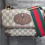 精品二手 GUCCI SUPREME SMALL MESSENGER BAG‎ 501050 雙面 帆布綠紅綠背帶