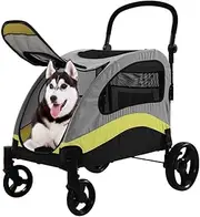 Pet Stroller Medium and Large Dog Stroller Four Wheel Pet Stroller Park and Travel Pet Stroller Folding Pet Stroller Small Pet Stroller(Yellow)