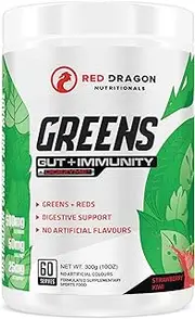 Red Dragon Nutritionals Greens Gut + Immunity Powder 300 g, Strawberry Kiwi