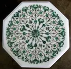 15 Inches Marble Coffee Table Top Malachite Gemstone Inlay Work Patio Side Table