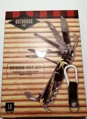 Saddlebred Outdoor 16 Multi Tool Gift Set Carabiner Compass Knife Key Ring Camo