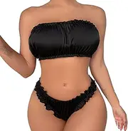 [Generic] Cleavage Cover up No Lace Ladies Fashion Sexy Lingerie Satin Lace Frilled Sling Babydolls Underwear Garter Belts