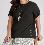 Size 16 Top / Dress T-shirt In black with decorative buttons at sides - stylish
