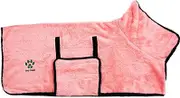 Dry Paws Fast Drying Dog Robe - Dog Towel Wrap with Adjustable Strap - Cozy & Comfortable Pet Bathrobe for Bath, Beach & Rain - Pink Large (L)