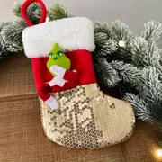 Sequin Green Monster Christmas Stocking Xmas Tree Pendant Christmas Decoration Wall Xmas Tree Party Hanging Decoration