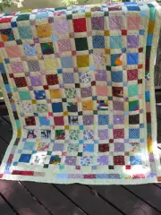 Handmade Puss in the Corner Patchwork Quilt, 50" x 71"
