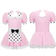 Girls Kids Polka Dots Bowknot Decorated Ballet Tutu Mesh Dance Dress Dancewear