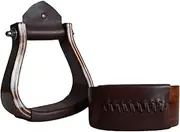 Craft Colt Wooden Wide Western Leather Covered Stirrups, Wooden Bell Saddle Stirrups