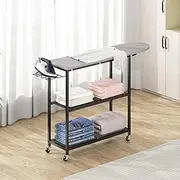 [GILLAS] Iron Board with 2-Tier Storage Basket, Full Size for Iron Rest & Clothes, Tabletop Ironing Boards, Rustic Brown Wood & Metal