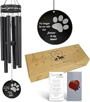 Astarin Pet Memorial Wind Chime, 30'' paw Print Pet Remembrance Gift to Honor and Remember a Dog, Cat, or Other Pet, Premium Metal Wind Chime, Black