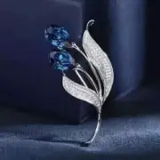 2.10Ct Pear Cut Lab Created Blue Sapphire Leaf Brooch Pin 14K White Gold Plated