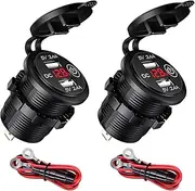 Hoembpn 2 Pack Dual USB Car Charger with Switch, Waterproof 12V/24V 2.4A and 2.4A USB Socket with Digital LED Voltmeter for Car, Boat, RV, Motorcycle, Truck (Red)