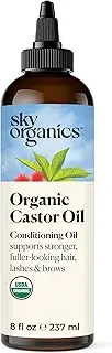 Sky Organics - Castor Oil Organic - Volumizing Hair Oil - Scalp, Lashes, Brows - Pure Castor Oil Cold Pressed - Natural Conditioner - Omega Fatty Acids, Vegan - Beauty, Hair Care - 8oz