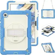 SLLMYYX for Samsung Galaxy Tab A8 Case 10.5 inch - Shockproof Cover with Screen Protector, Stand, Hand Strap, Shoulder Strap (2022, SM-X200/X205/X207), Cream Navy