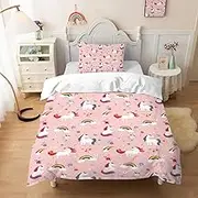 INTOMENG Unicorn Rainbow Bedding 135×200cm Single Duvet Covers for Kids Girls Cute Pink Bedding Set Quilt Cover 100% Microfibre and 1 Pillowcase 50×75cm 3D Meteors Flowers Hearts Pattern