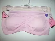 XOXO Bandeau Bra Girls 2pk Pink Peach Removable Pads 34 M 36 L Tag Free New