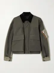 [Sacai] Sacai - Velvet And Satin-trimmed Cotton-blend Twill Jacket - Army green - 3 3 Green