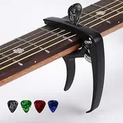Faleior 3in1 Guitar Capo - Universal Aluminum Capo for Acoustic/Electric Guitar, Bass, Ukulele, Banjo & Mandolin, Adjustable Tension Clamp with No Tuning Issues (Black, 6-12 Strings)