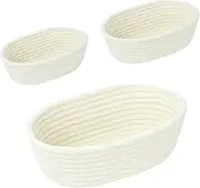3-Pack Woven Storage Baskets, Cotton Rope Baskets, Oval Small Storage Bins Woven Rope Storage Organisers set, Gift Basket (White)