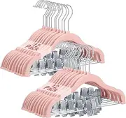 Wellong Baby Clothes Hangers with Clips, 24 Packs Kids Velvet Clothes Hangers, Heavy-Duty Childrens Hangers, Storage Organizer Clothing Hangers for Shirts, Pants, Skirts, Dresses, Jackets, Coat Pink